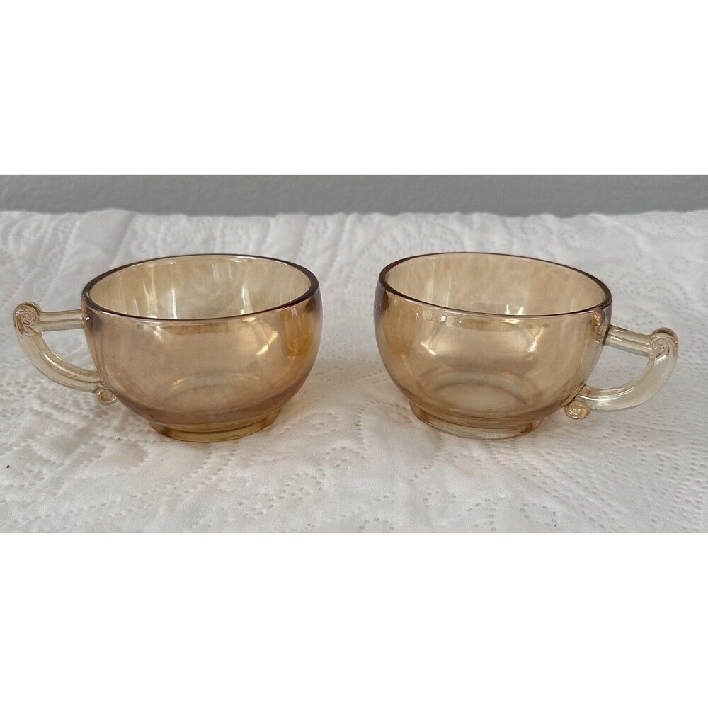 Jeanette Marigold Carnival Glass Punch or Coffee Tea Cups 2